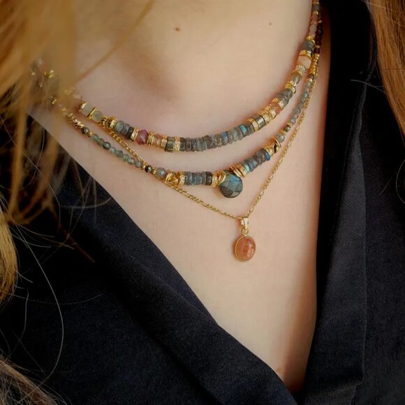 Labradorite, Garnet, and Sunstone Choker Necklaces - Picture 6 of 6